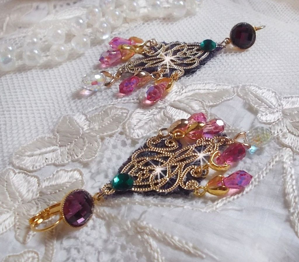 BO Asiane skapt med Swarovski Crystal Drops, 1950's Violet blonder og glassperler