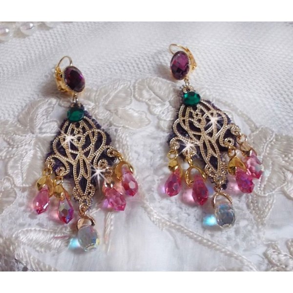 BO Asiane skapt med Swarovski Crystal Drops, 1950's Violet blonder og glassperler