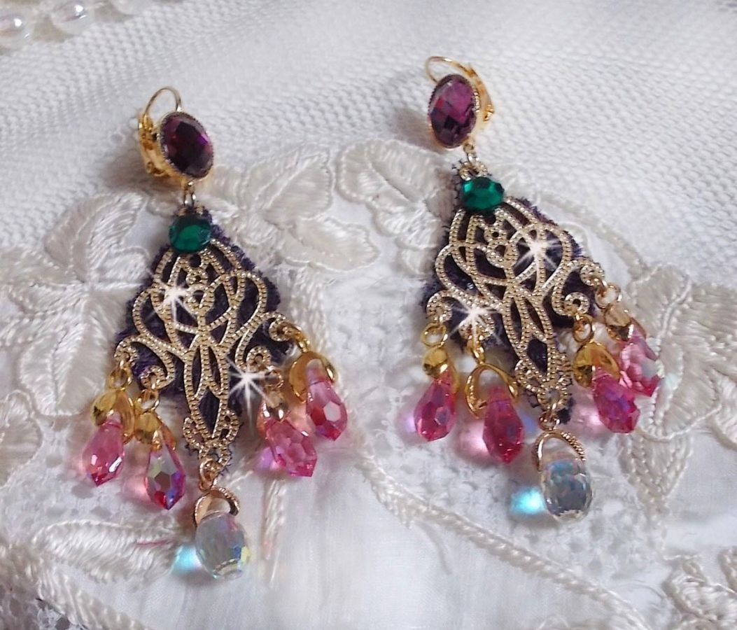 BO Asiane skapt med Swarovski Crystal Drops, 1950's Violet blonder og glassperler
