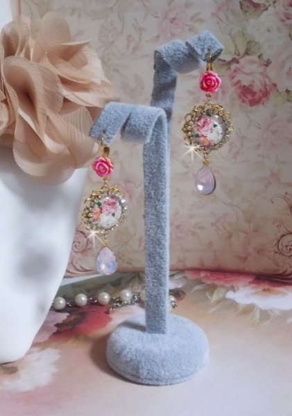 BO Bouquet Valentine laget med rose bukett glass cabochons, harpiks cabochons og Swarovski-krystaller 