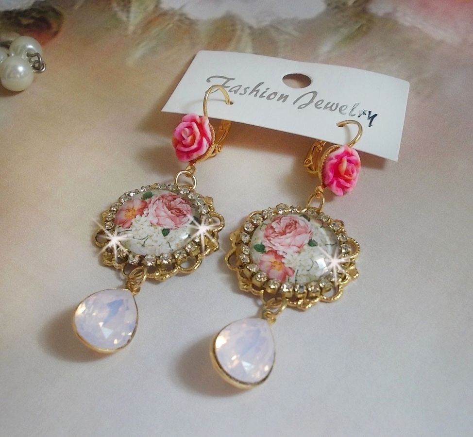 BO Bouquet Valentine laget med rose bukett glass cabochons, harpiks cabochons og Swarovski-krystaller 
