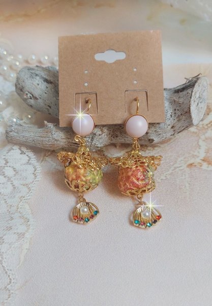 BO Cord&eacute;lia mont&eacute;es avec perles en c&eacute;ramique &eacute;maill&eacute;e, coupelles, estampes et cristaux