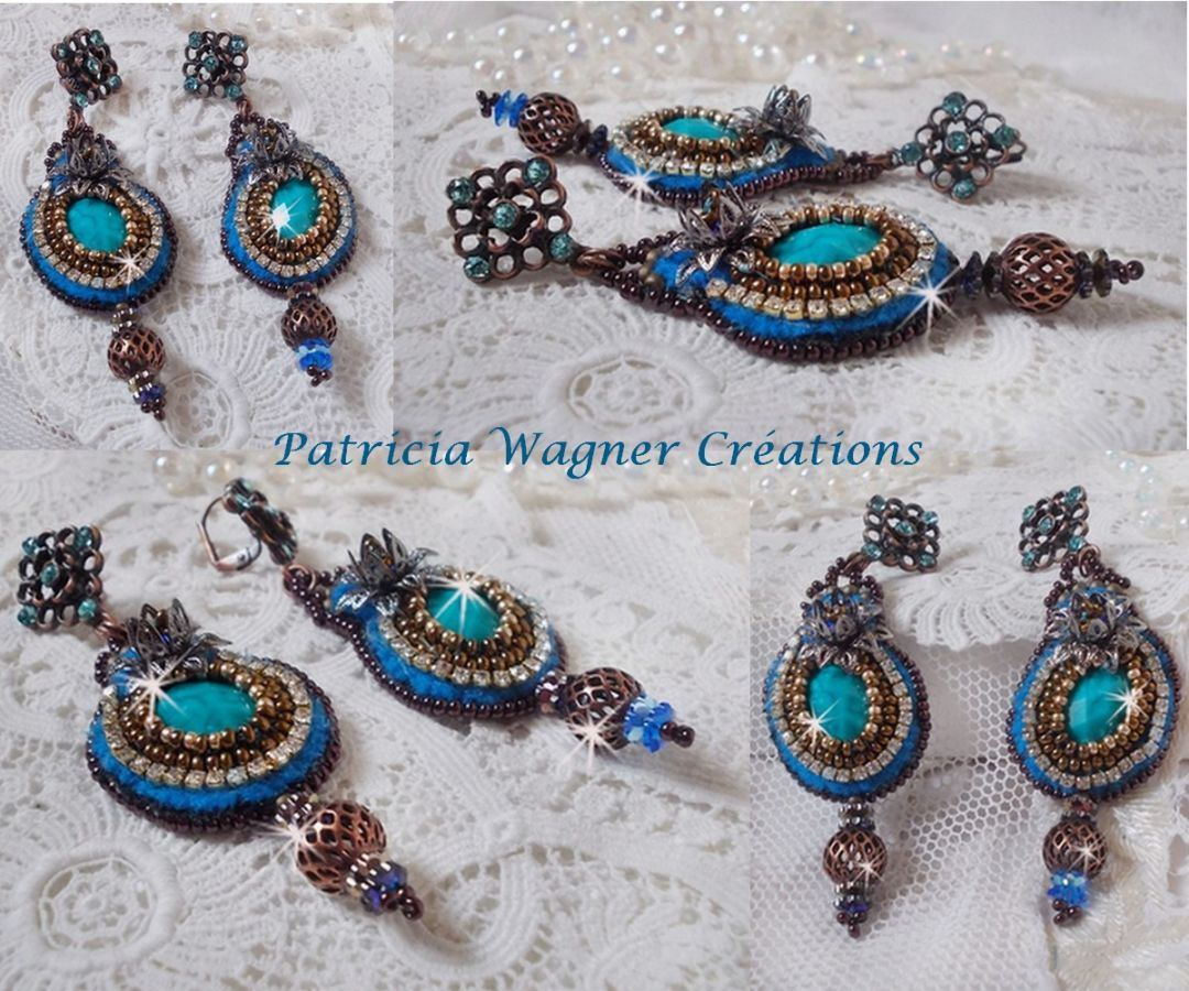 BO Ilycia Charming brodert med to turkisgrønne fasetterte cabochoner og Swarovski-krystaller