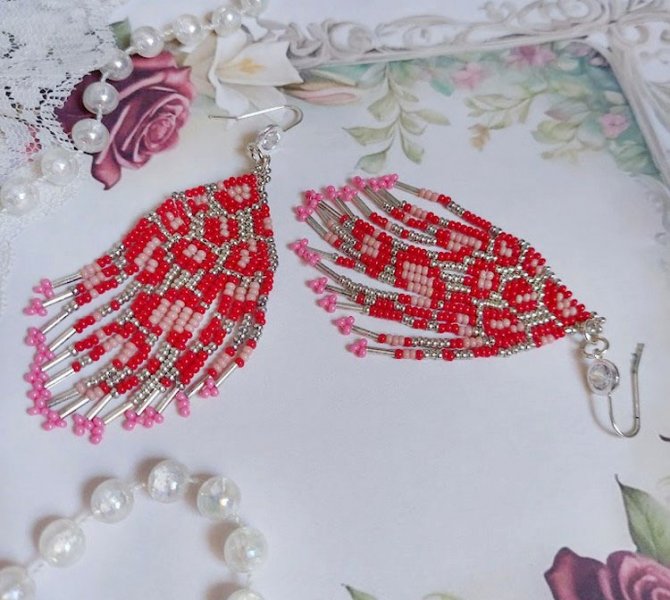 BO Imagine montées avec rocailles verres, tubes Argent 925 et crochets d’oreilles plaqué argent