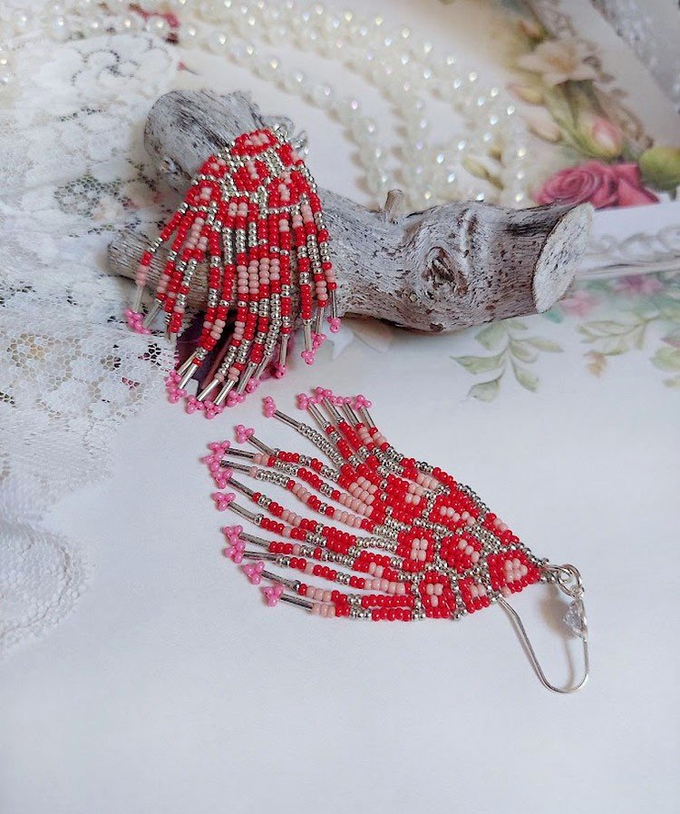 BO Imagine montées avec rocailles verres, tubes Argent 925 et crochets d’oreilles plaqué argent