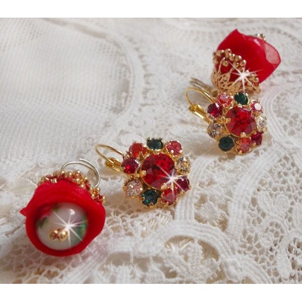 BO Mia brodert med Swarovski-krystaller, oransje zirkoniumstener, Fimo-perler og fr&oslash;perler.