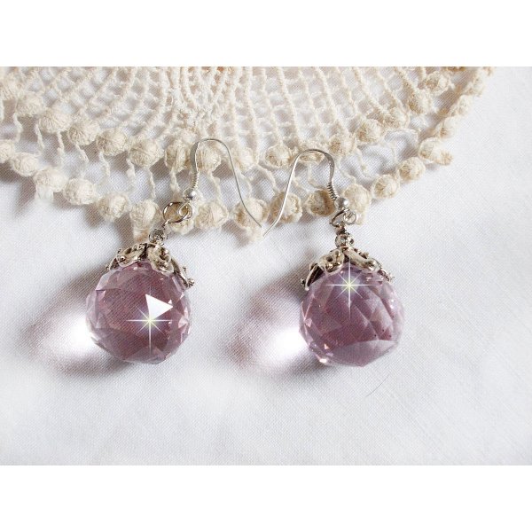 BO Rose Iris&eacute;e med Swarovski krystallkuler og 925/1000 s&oslash;lv &oslash;rekroker