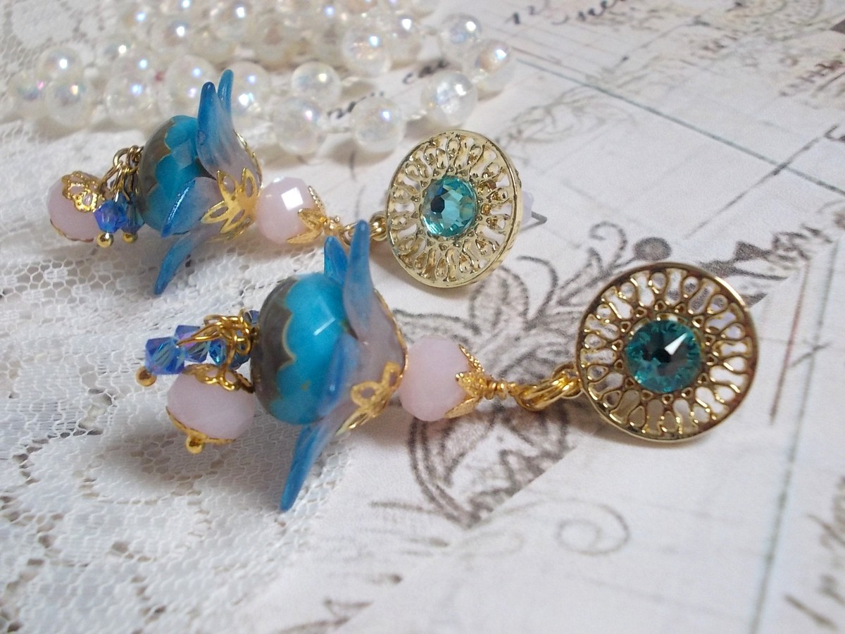 BO Saphir Scintillant montées avec perles potirons verre de bohème, fleurs Frosted et Cristaux Swarovski