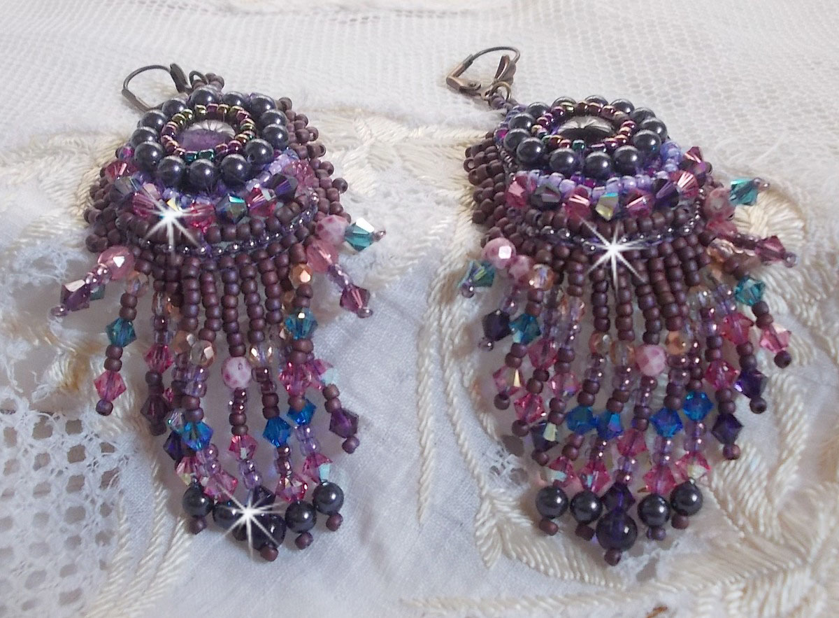 BO Esméralda brodées avec des perles de gemmes, cristal de Swarovski et perles très fines