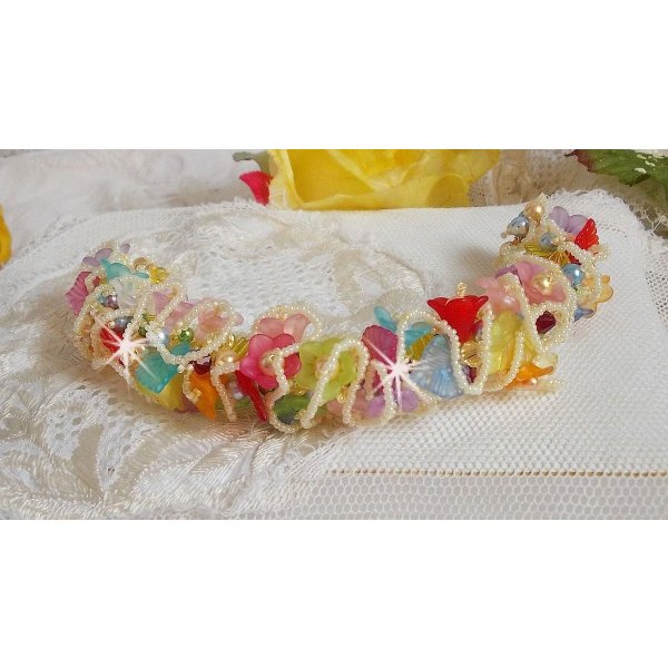 Garden Flowers armbånd med Swarovski perler, frostede blomster, 3 mikron gullbelagt lås