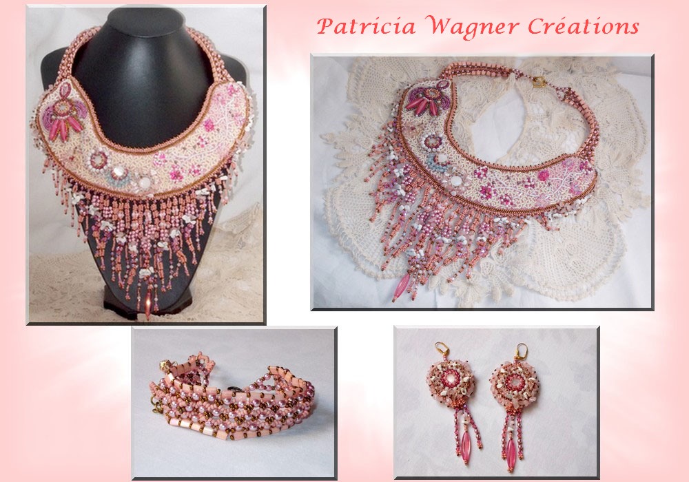 Rose Royale halskjede, brodert med halvedelperler, Swarovski-krystall og forskjellige perler av Haute-Couture-kvalitet