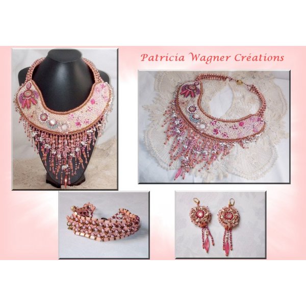 Rose Royale halskjede, brodert med halvedelperler, Swarovski-krystall og forskjellige perler av Haute-Couture-kvalitet