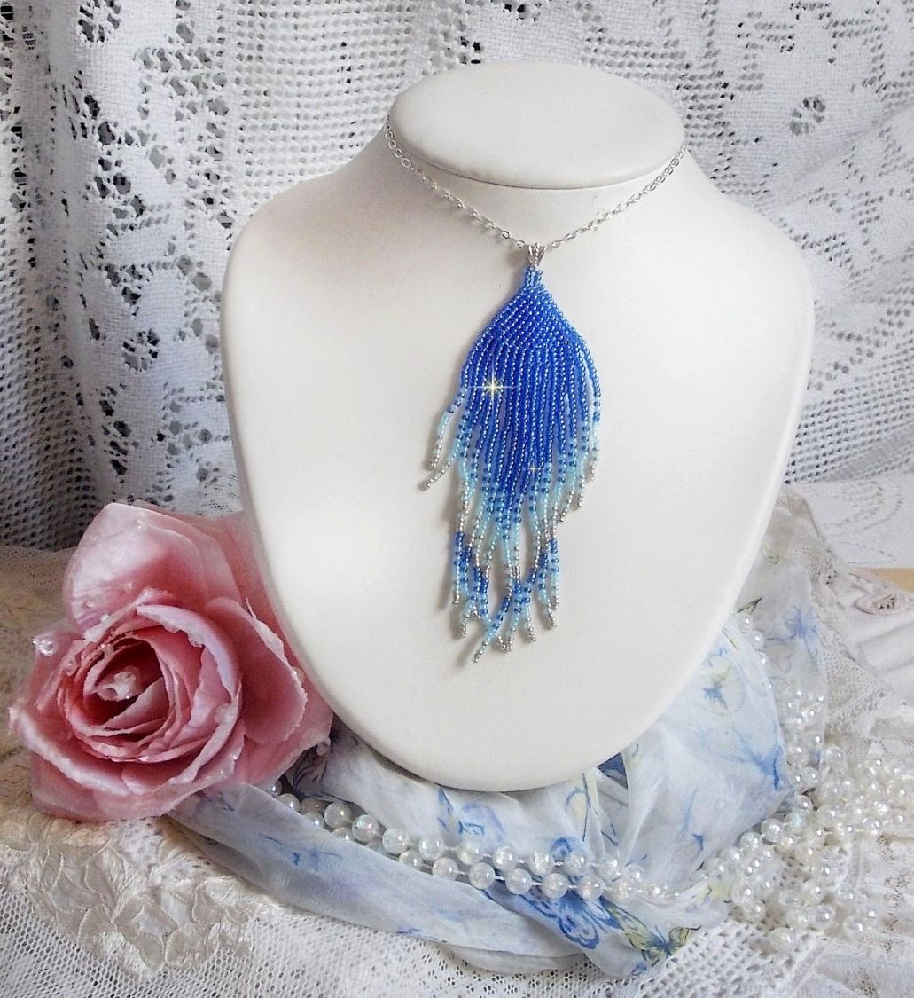 Soft Blue Dreams anheng laget med himmelblå, safir, sølv kvalitet seed perler med 925/1000 sterling sølv tilbehør