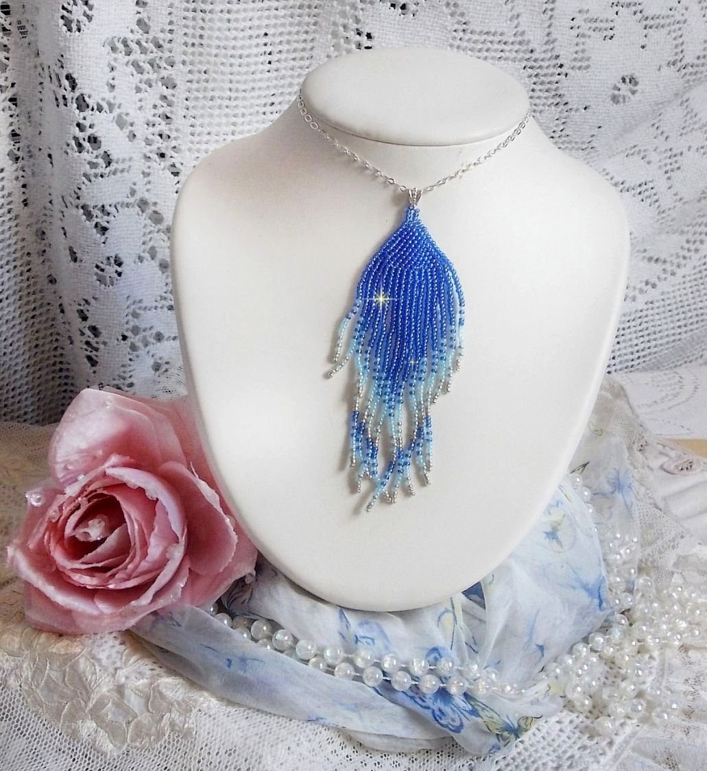 Soft Blue Dreams anheng laget med himmelblå, safir, sølv kvalitet seed perler med 925/1000 sterling sølv tilbehør