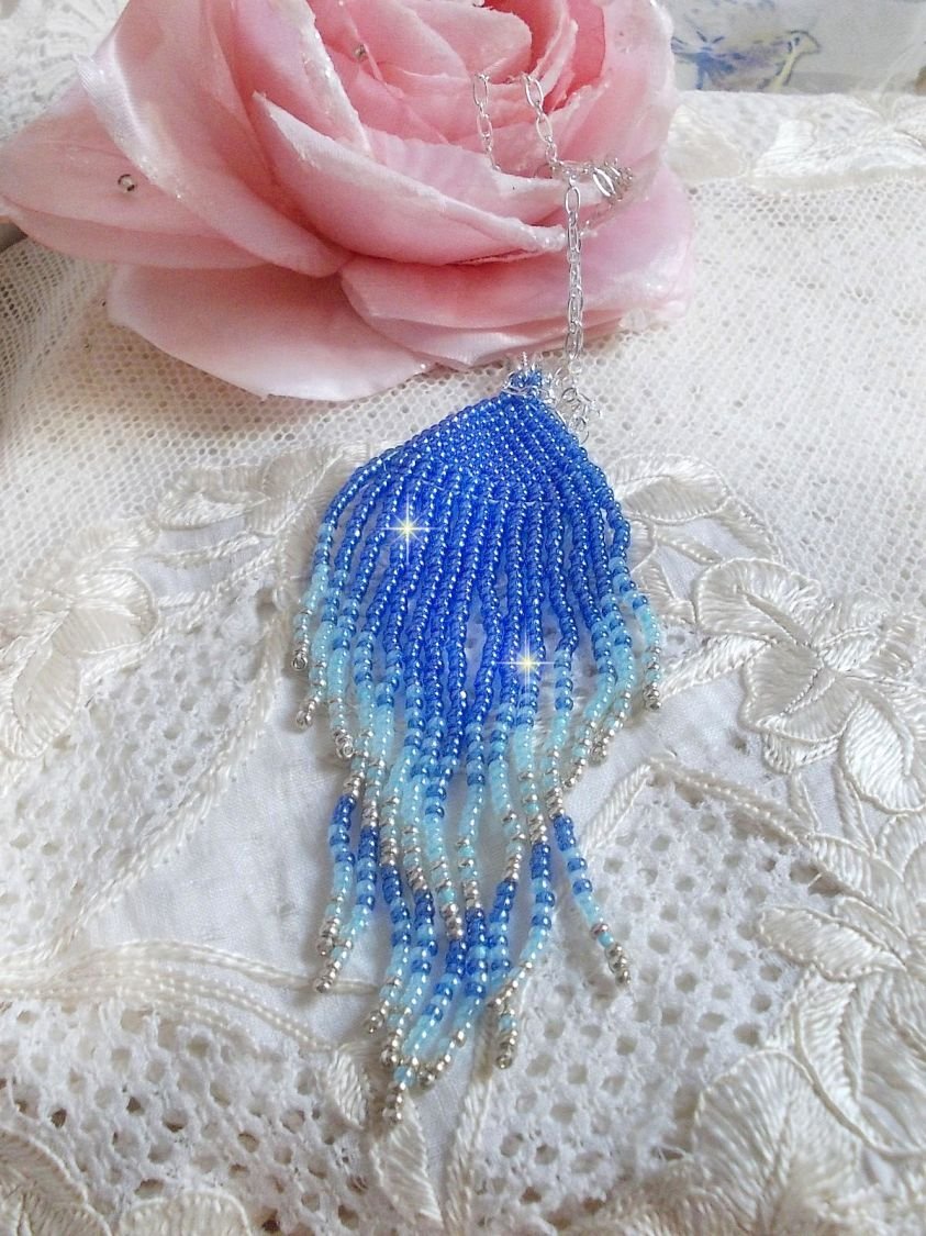 Soft Blue Dreams anheng laget med himmelblå, safir, sølv kvalitet seed perler med 925/1000 sterling sølv tilbehør