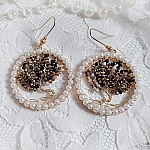 BO Perline Black Nacr&eacute; cr&eacute;&eacute;es avec pendentifs perles, rondes aplaties verres et crochets laiton