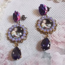 BO La Lavendière skapt med forstørrelsesglass cabochons, PureCrystal krystaller, harpiks cabochons, gullbelagt og bronsefarget messing tilbehør