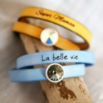 Lærarmbånd kvinne dobbelt blir personlig dekorert med en Swarovski krystall cabochon 