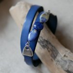 Lær og perler armbånd for kvinner Lapis Lazuli blå for å bli personliggjort 