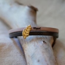 Duo-armbånd i lær og gylden hveteøresløyfe, tilpassbar, bryllupsgave til kvinner