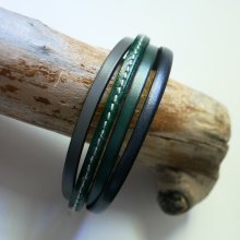 Bracelet manchette multi cuirs Verts & Gris pour homme