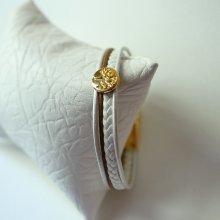 Mansjettarmbånd i hvitt og gull med cabochon av livets tre