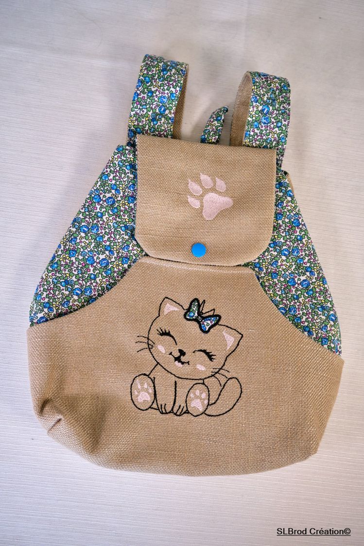 Brodert ryggsekk for barn, kattunge som kan tilpasses
