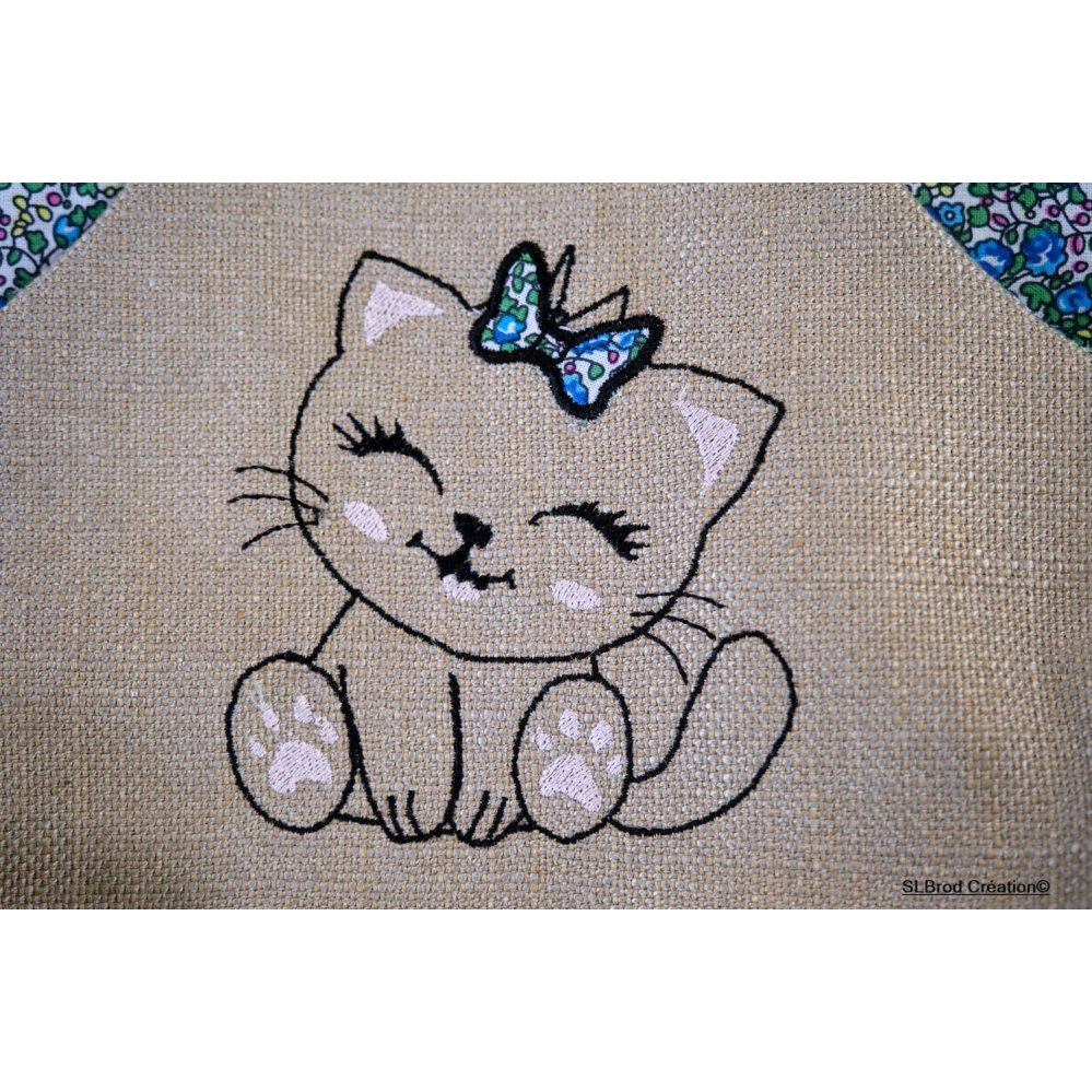 Brodert ryggsekk for barn, kattunge som kan tilpasses