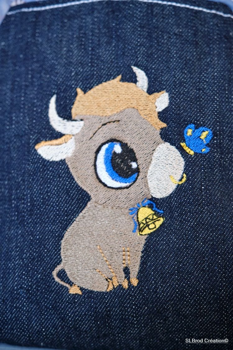Brodert ryggsekk for barn med jeans-okse, kan tilpasses
