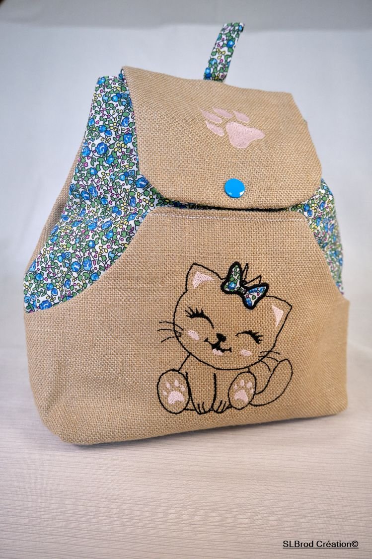 Brodert ryggsekk for barn, kattunge som kan tilpasses