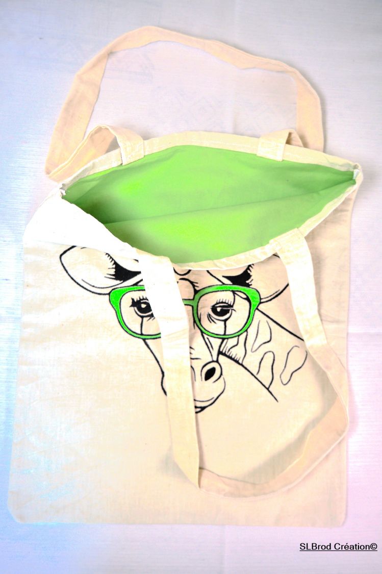 Brodert Tote Bag giraff grønne briller som kan tilpasses
