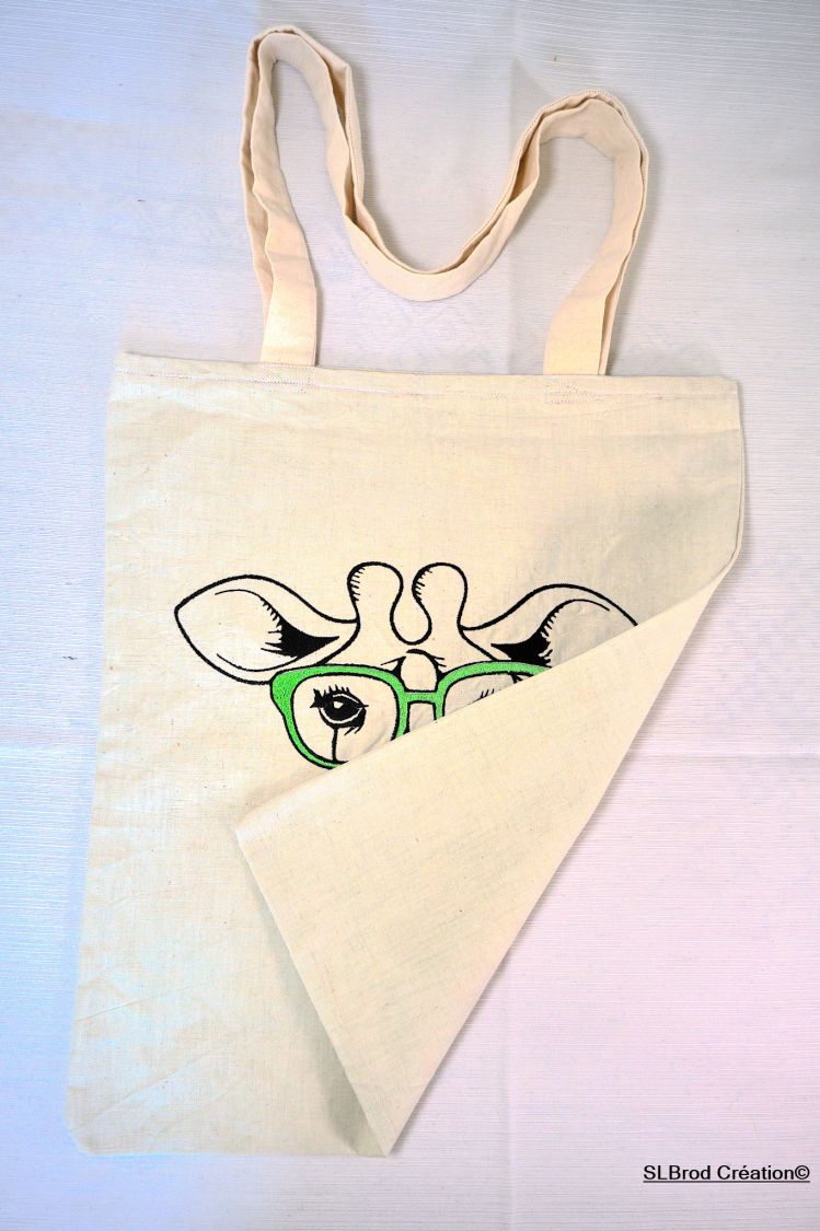 Brodert Tote Bag giraff grønne briller som kan tilpasses