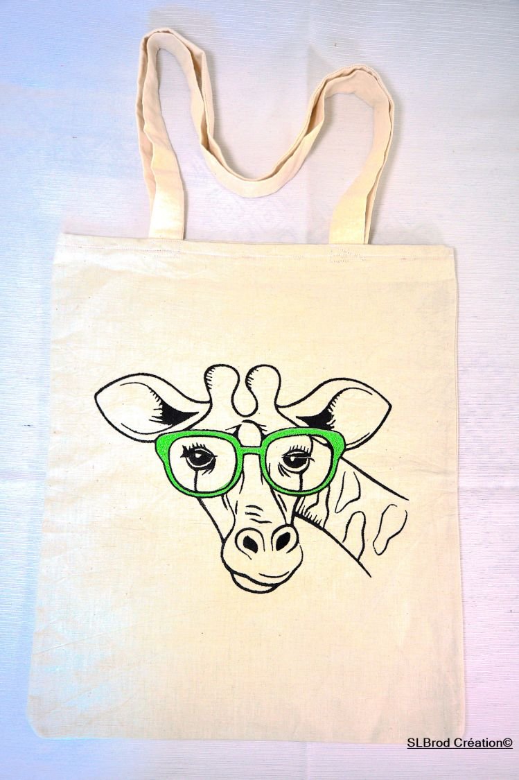 Brodert Tote Bag giraff grønne briller som kan tilpasses