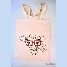 Brodert Tote Bag giraff røde briller som kan tilpasses